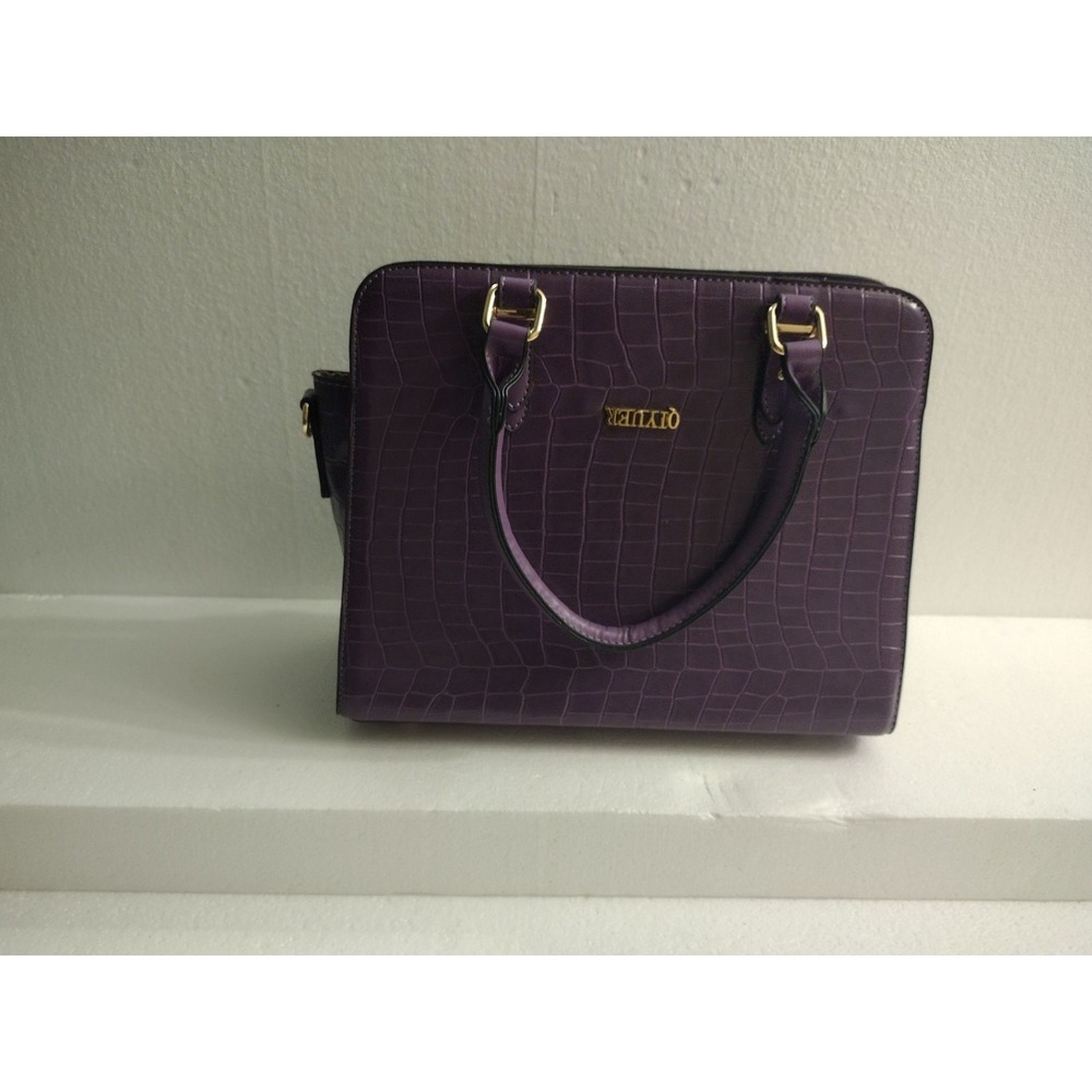 Handbag Womens Purple Croc Embossed Satchel Top Handle Purse Gold Hardware